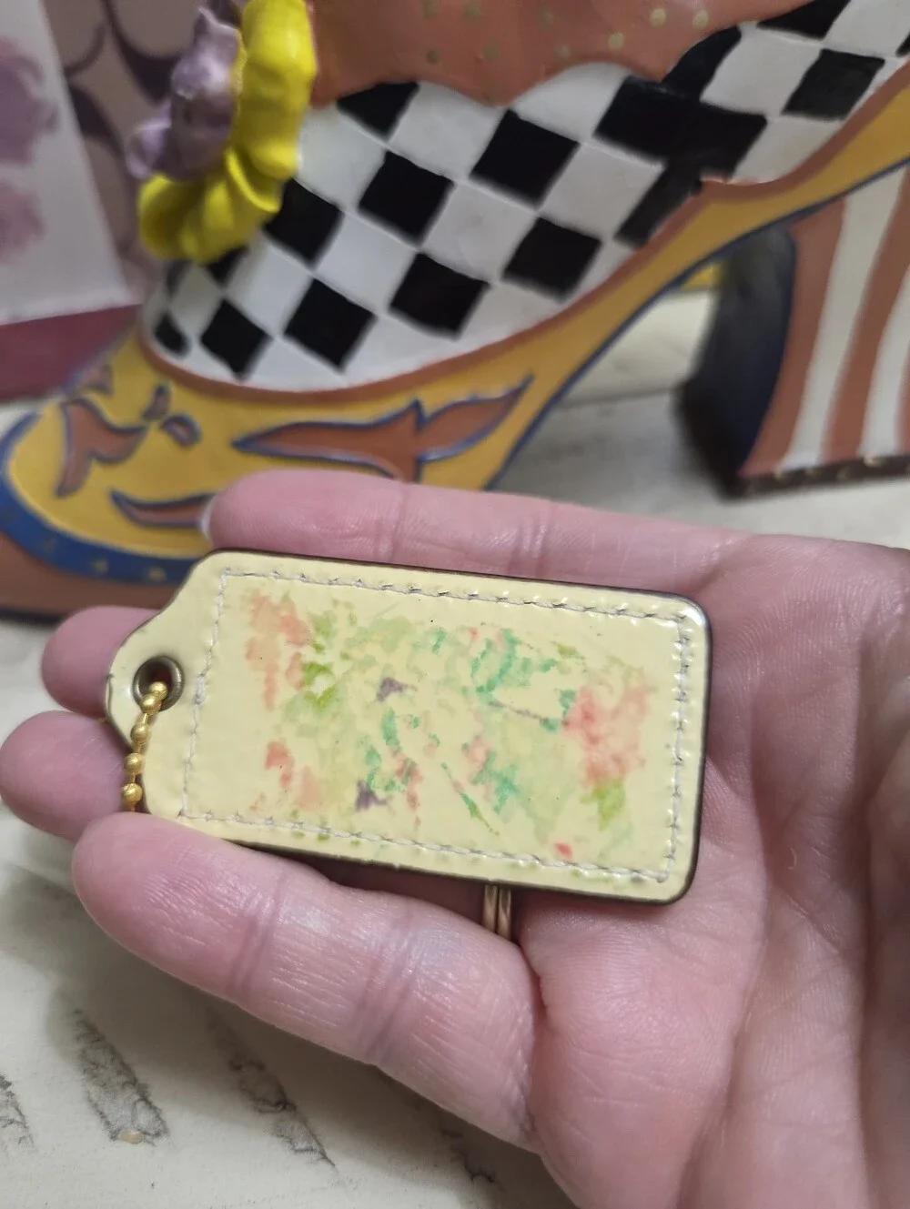 Coach Pale Yellow Patent Leather HangTag, EUC